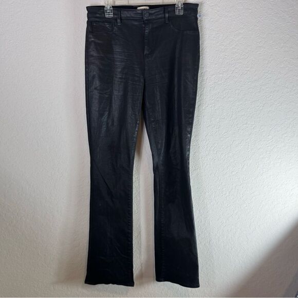 L'AGENCE Clayton High Rise in Noir Coated Cotton-Blend Pants Size 32 - Picture 2 of 10